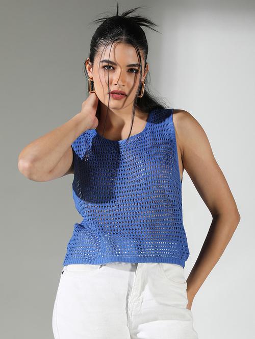 women crochet work sleeveless regular top - 21682277 - Standard Image - 0