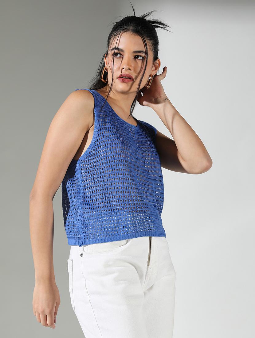women crochet work sleeveless regular top - 21682277 - Standard Image - 2