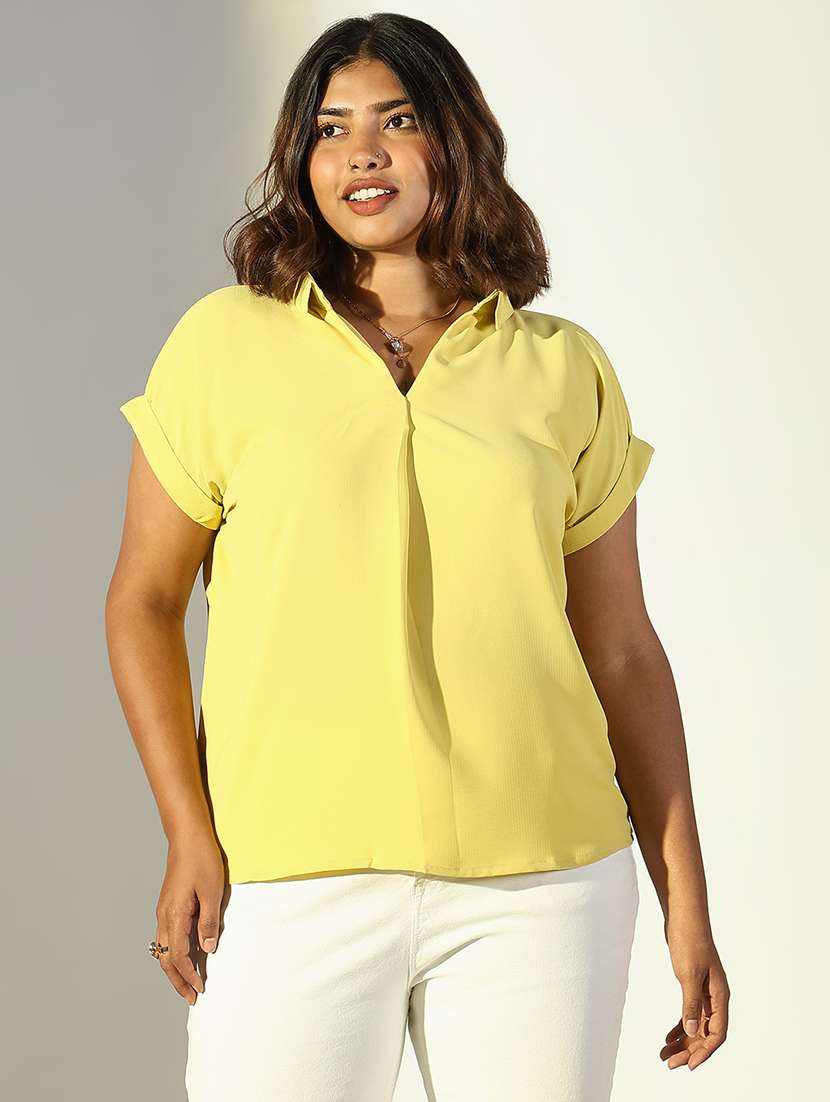 women plus size solid collared top