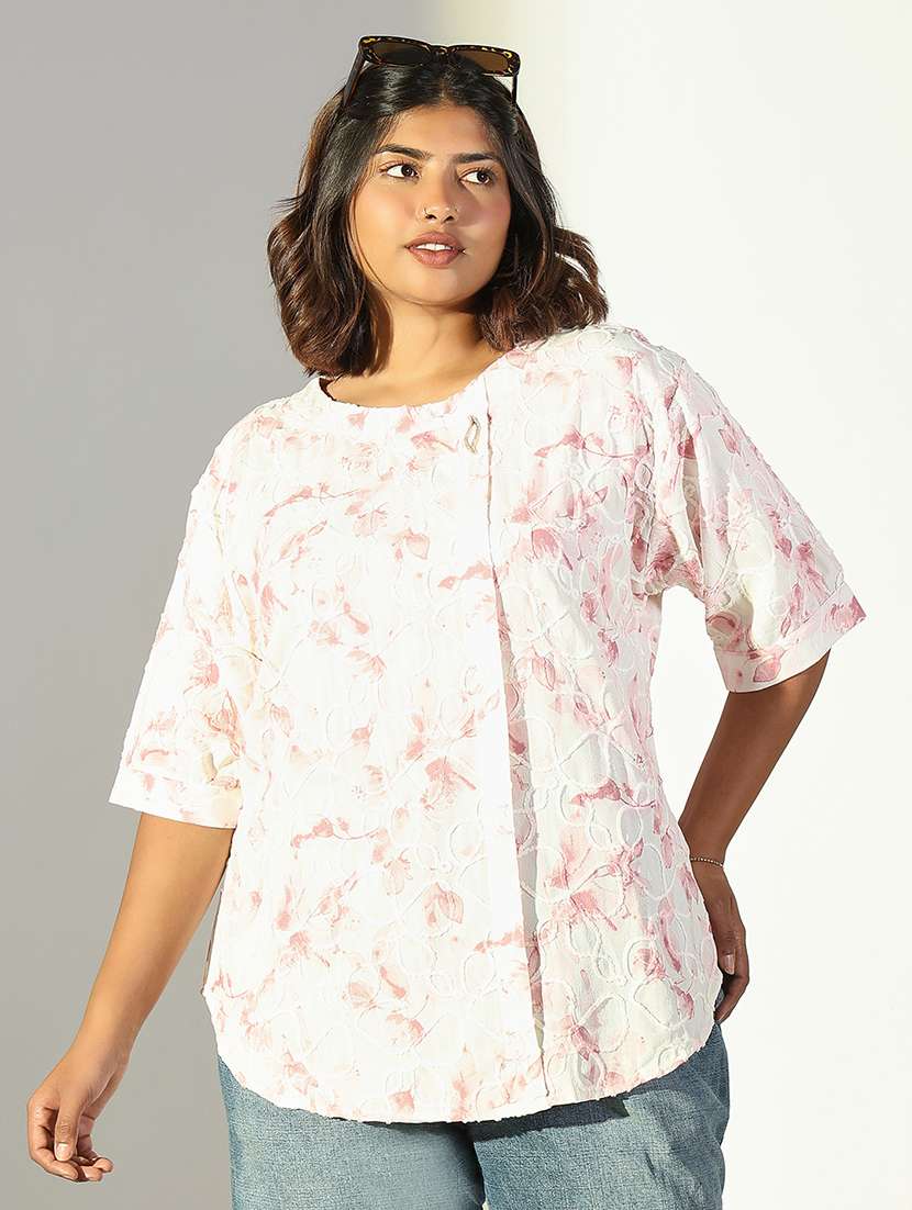 women plus size printed three quarter sleeves top