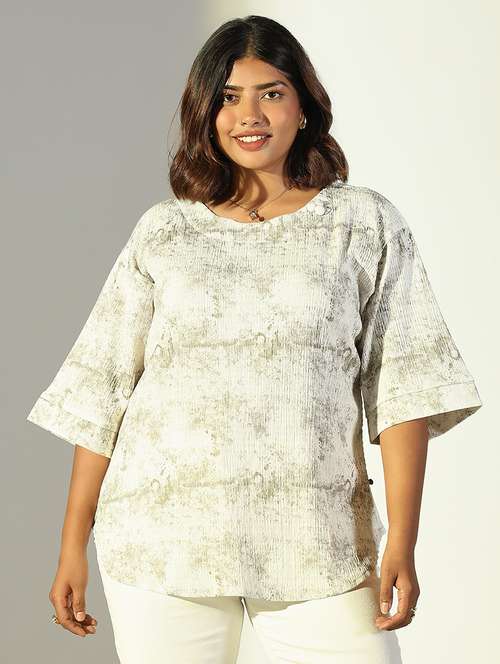 women plus size printed three quarter sleeves top - 21682287 -  Standard Image - 0
