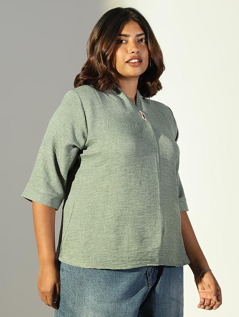 women solid short sleeve regular top - 21682289 - Standard Image - 2