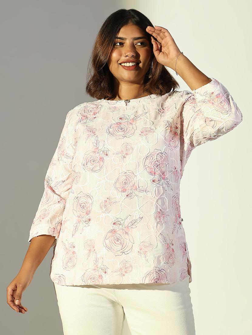 women plus size printed three quarter sleeves top - 21682291 - Zoom Image - 0