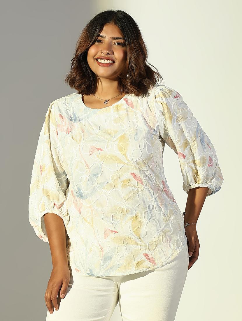 women plus size printed three quarter sleeves top - 21682293 -  Zoom Image - 0