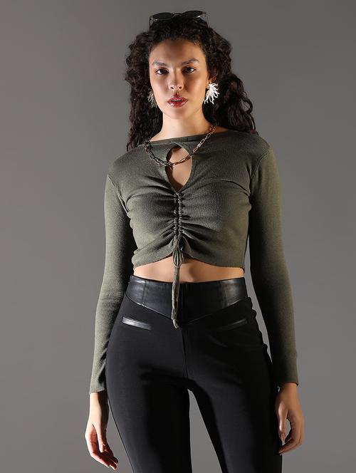 women solid long sleeve crop top - 21682297 -  Standard Image - 0