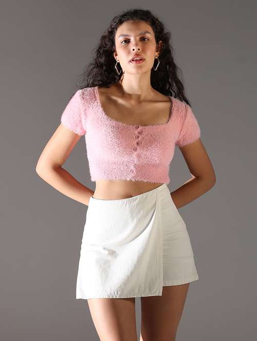 women solid short sleeves crop top - 21682299 - Standard Image - 0