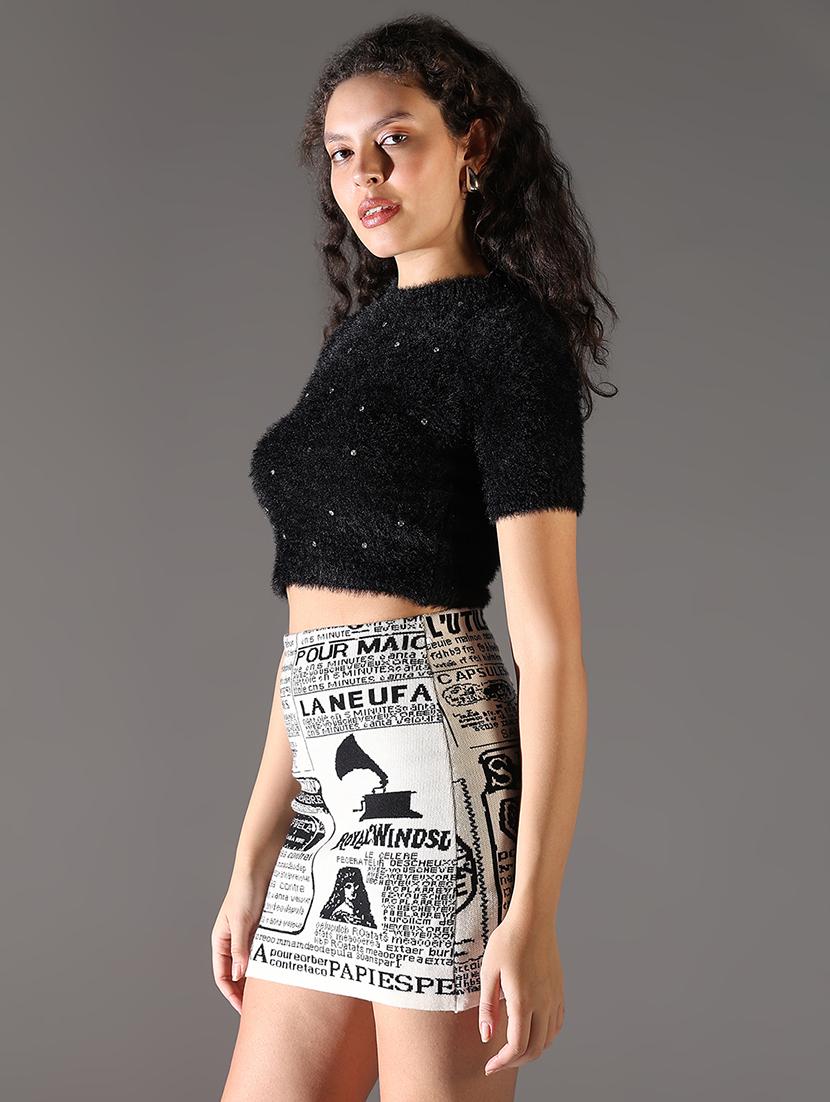 women embellished short sleeves crop top - 21682302 - Standard Image - 2