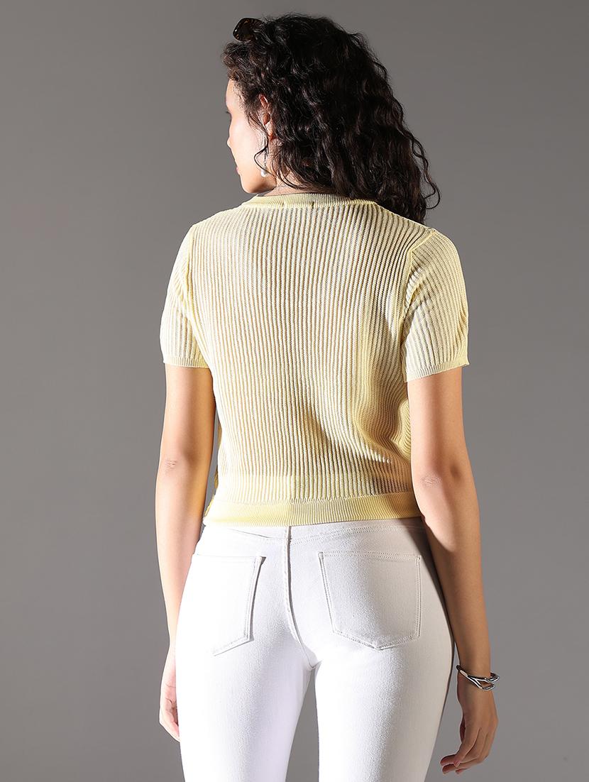 women solid short sleeves crop top - 21682304 - Standard Image - 2