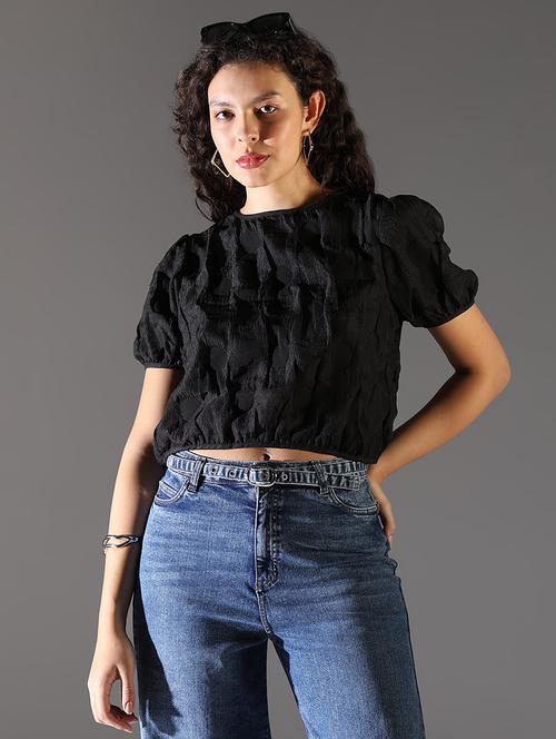 women solid puff sleeve crop top - 21682309 -  Standard Image - 0