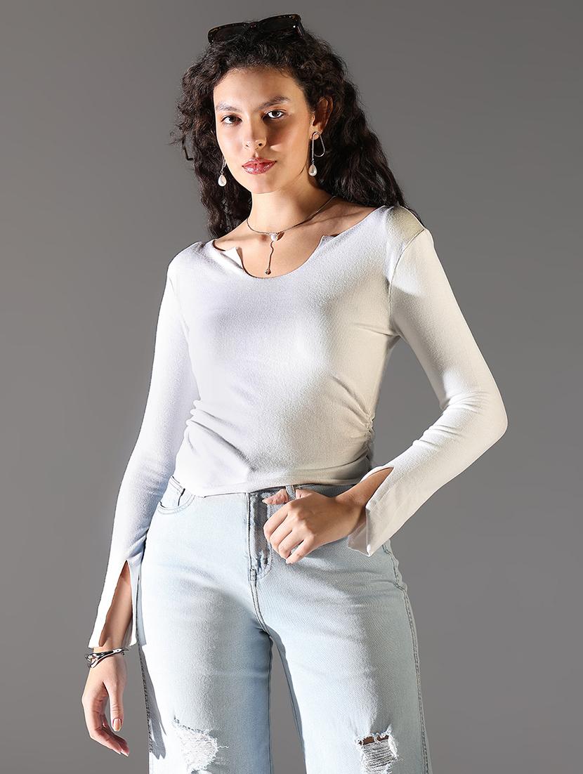 women white solid long sleeve regular top - 21682311 - Zoom Image - 0
