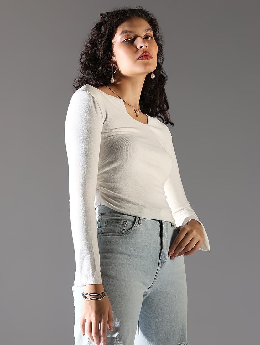 women white solid long sleeve regular top - 21682311 - Standard Image - 2
