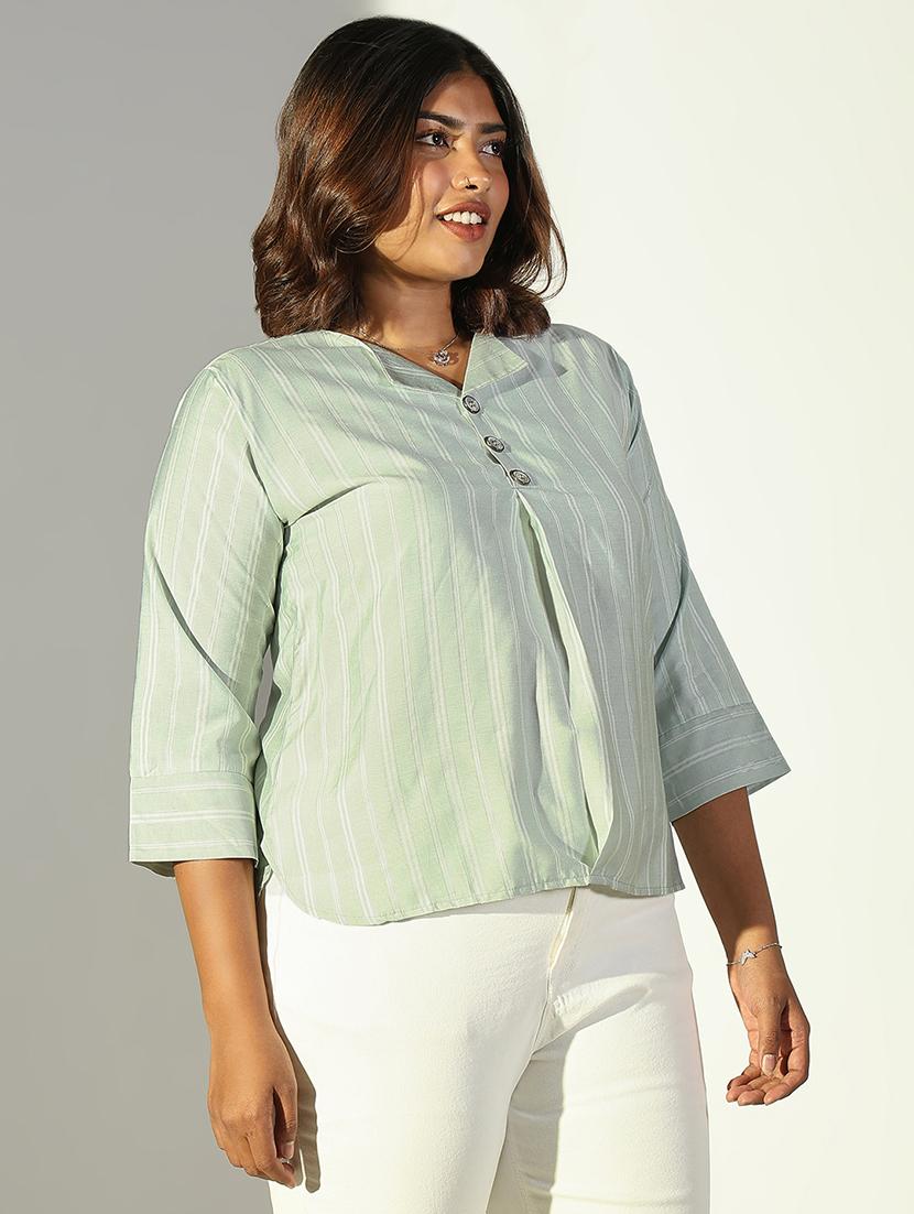 women stripe printed three quarter sleeve top - 21682316 - Standard Image - 2