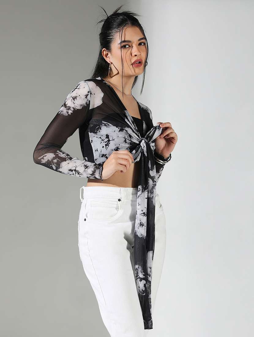 women printed long sleeve crop top - 21682320 -  Standard Image - 2