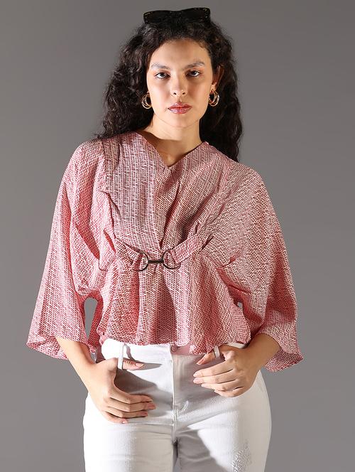 women red printed v neck top - 21682324 - Standard Image - 0