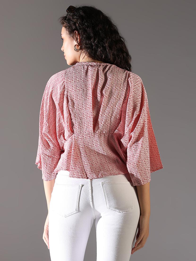 women red printed v neck top - 21682324 - Standard Image - 2