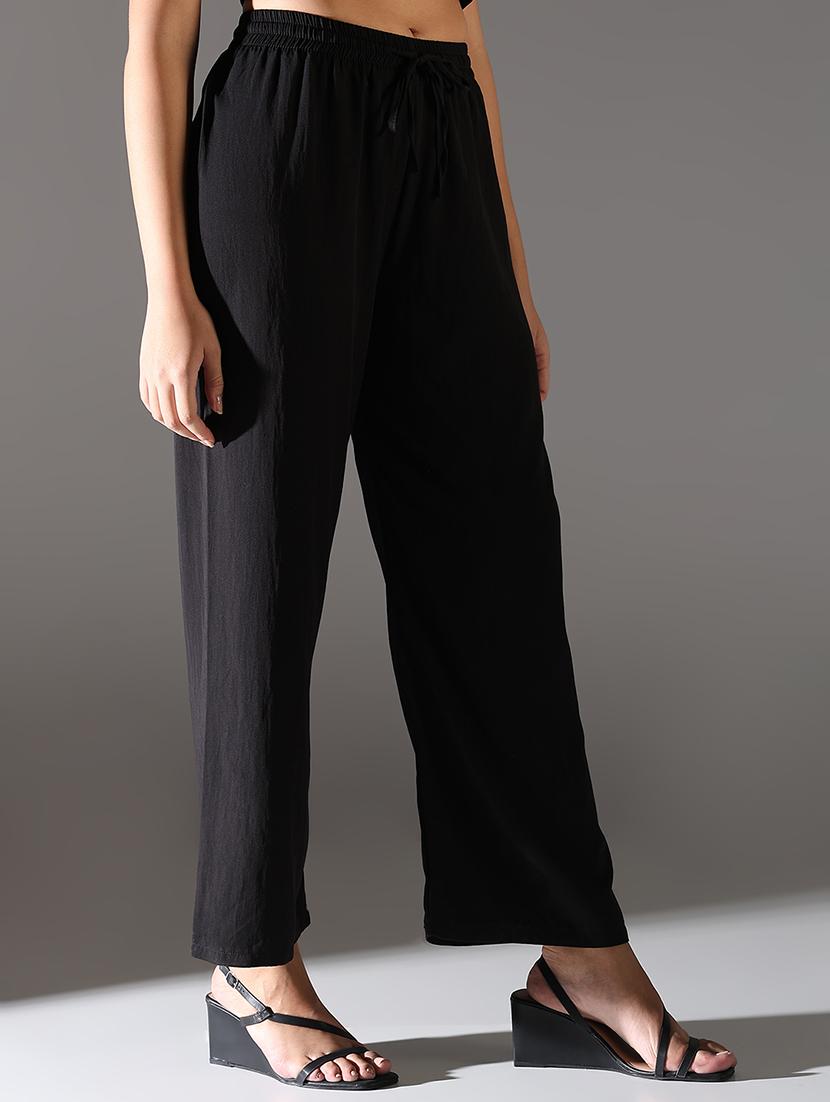 women solid high rise wide leg trouser - 21682326 - Standard Image - 2