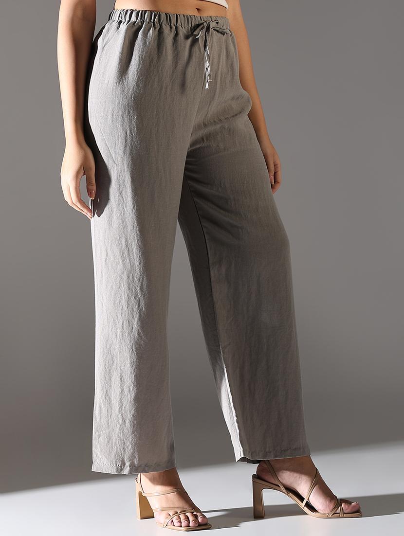 women solid high rise wide leg trouser - 21682329 - Standard Image - 2