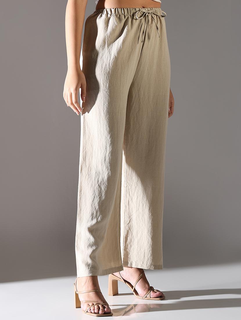 women solid high rise wide leg trouser - 21682330 - Standard Image - 2