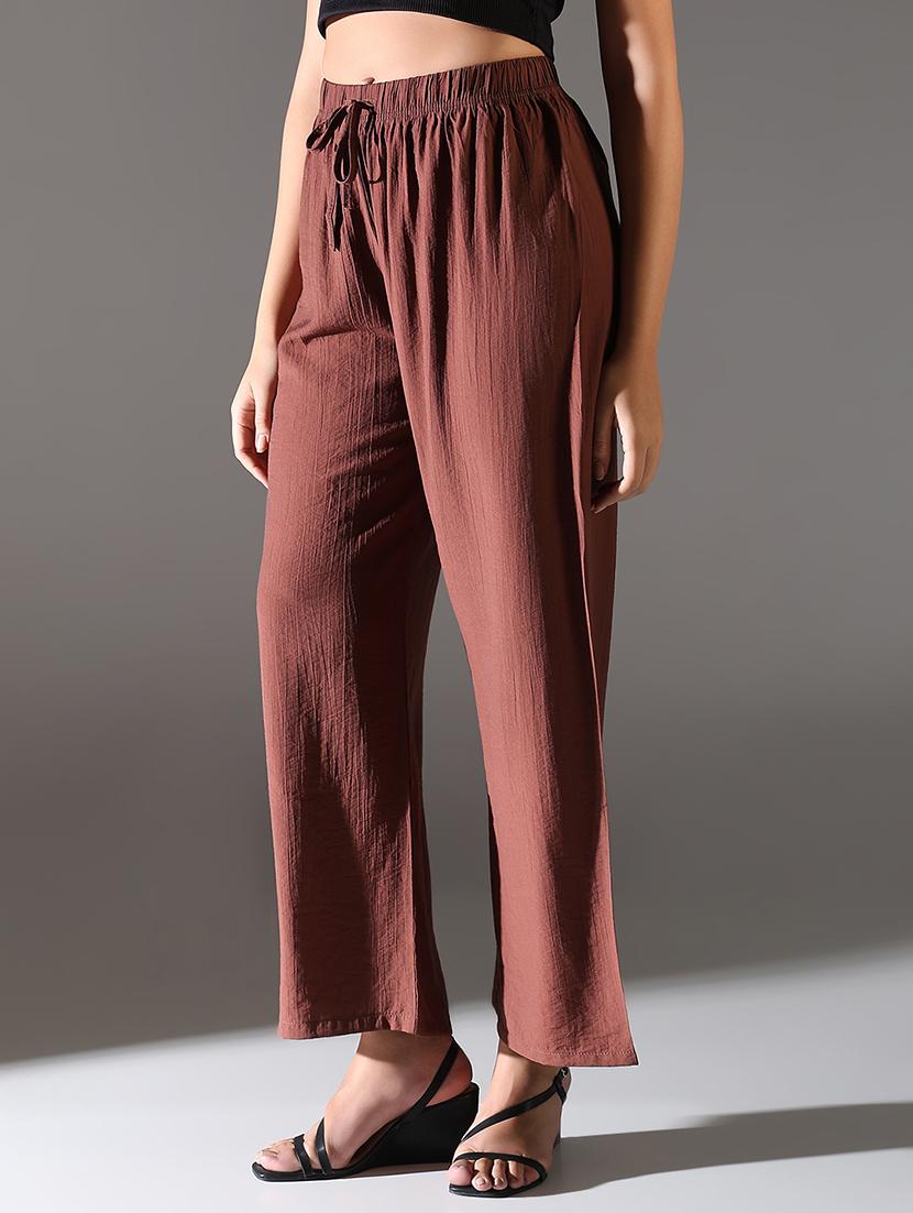 women solid high rise wide leg trouser - 21682331 - Standard Image - 2