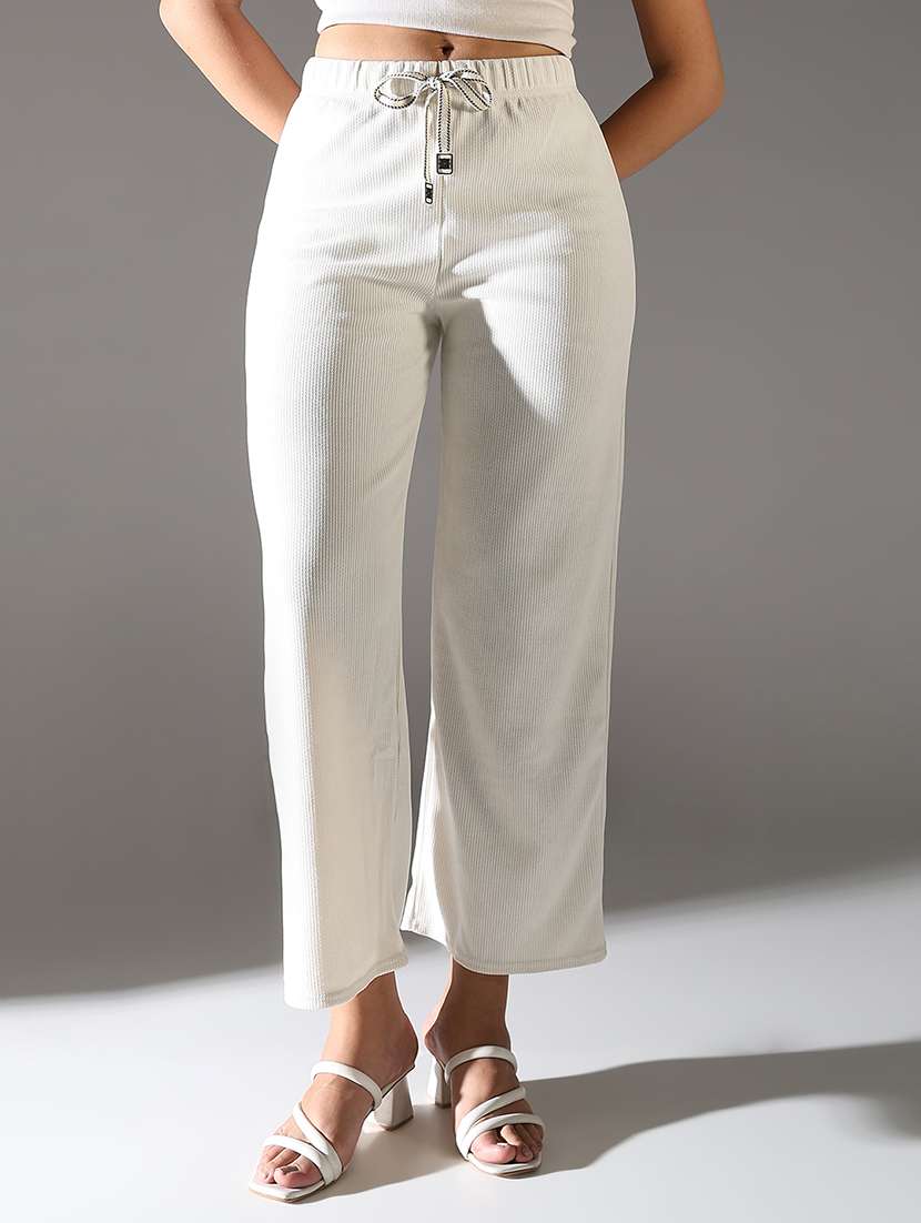 women high rise solid wide leg trouser