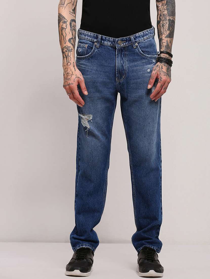 men low rise slim fit distressed jeans