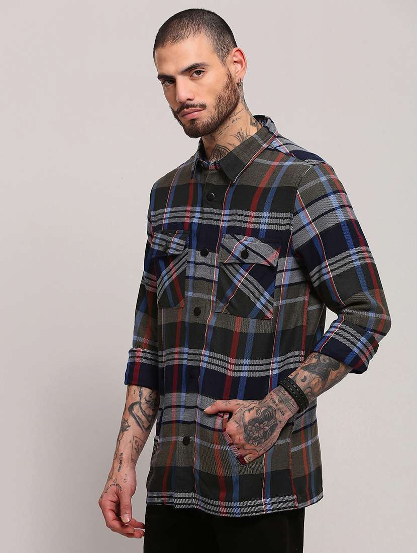 men long sleeves checkered casual shirt - 21682351 -  Standard Image - 2