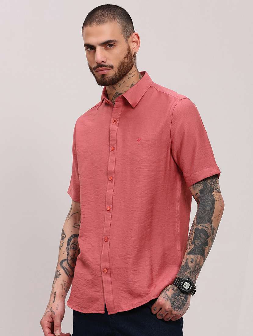 men short sleeves solid casual shirt - 21682355 -  Standard Image - 2