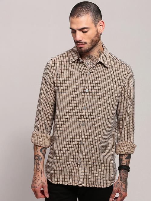 men long sleeves checkered casual shirt - 21682365 - Standard Image - 0