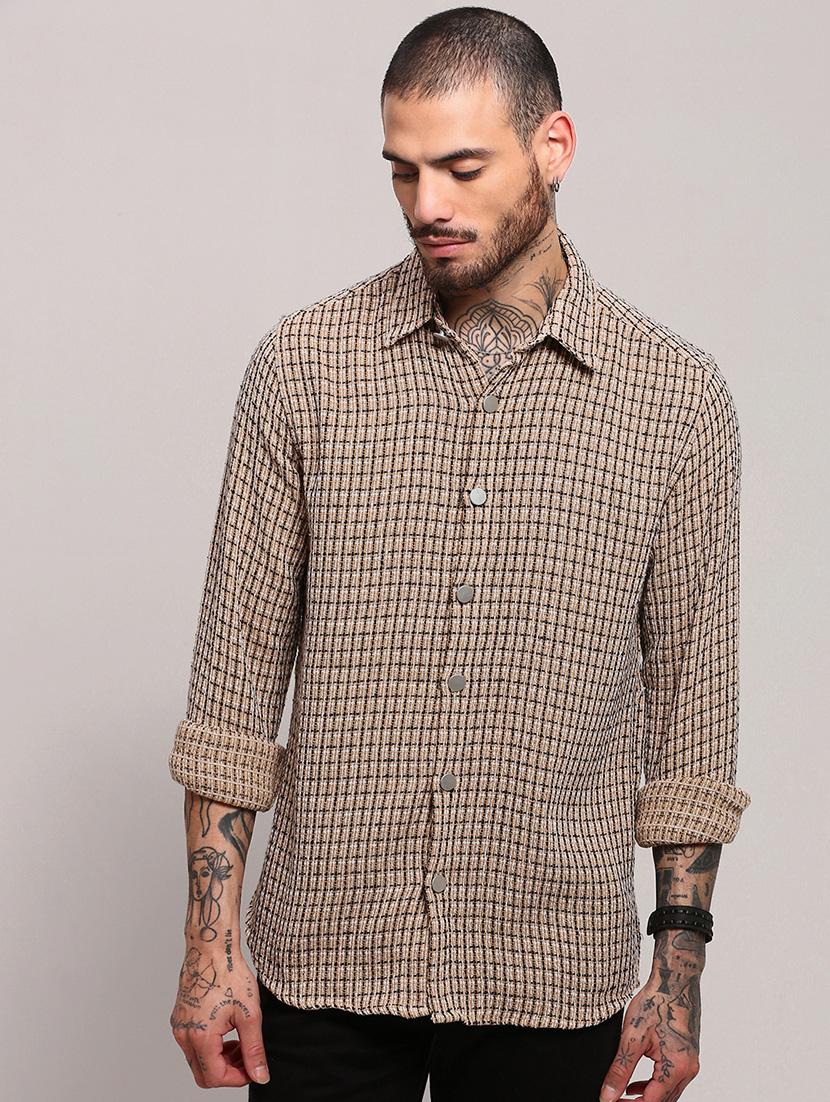 men long sleeves checkered casual shirt - 21682365 - Zoom Image - 0