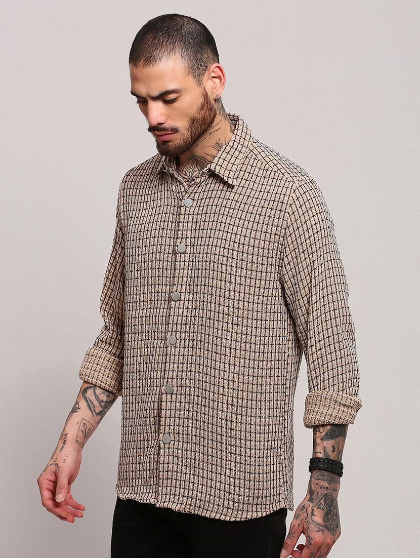 men long sleeves checkered casual shirt - 21682365 - Standard Image - 2
