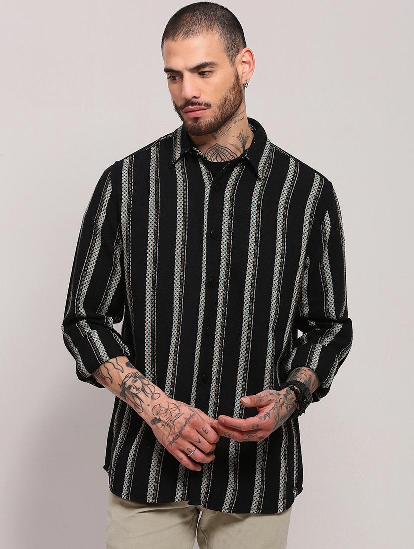 men long sleeves striped casual shirt - 21682366 - Zoom Image - 0