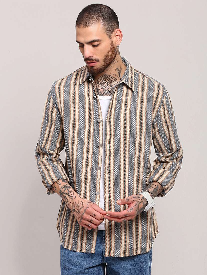 men long sleeves striped casual shirt
