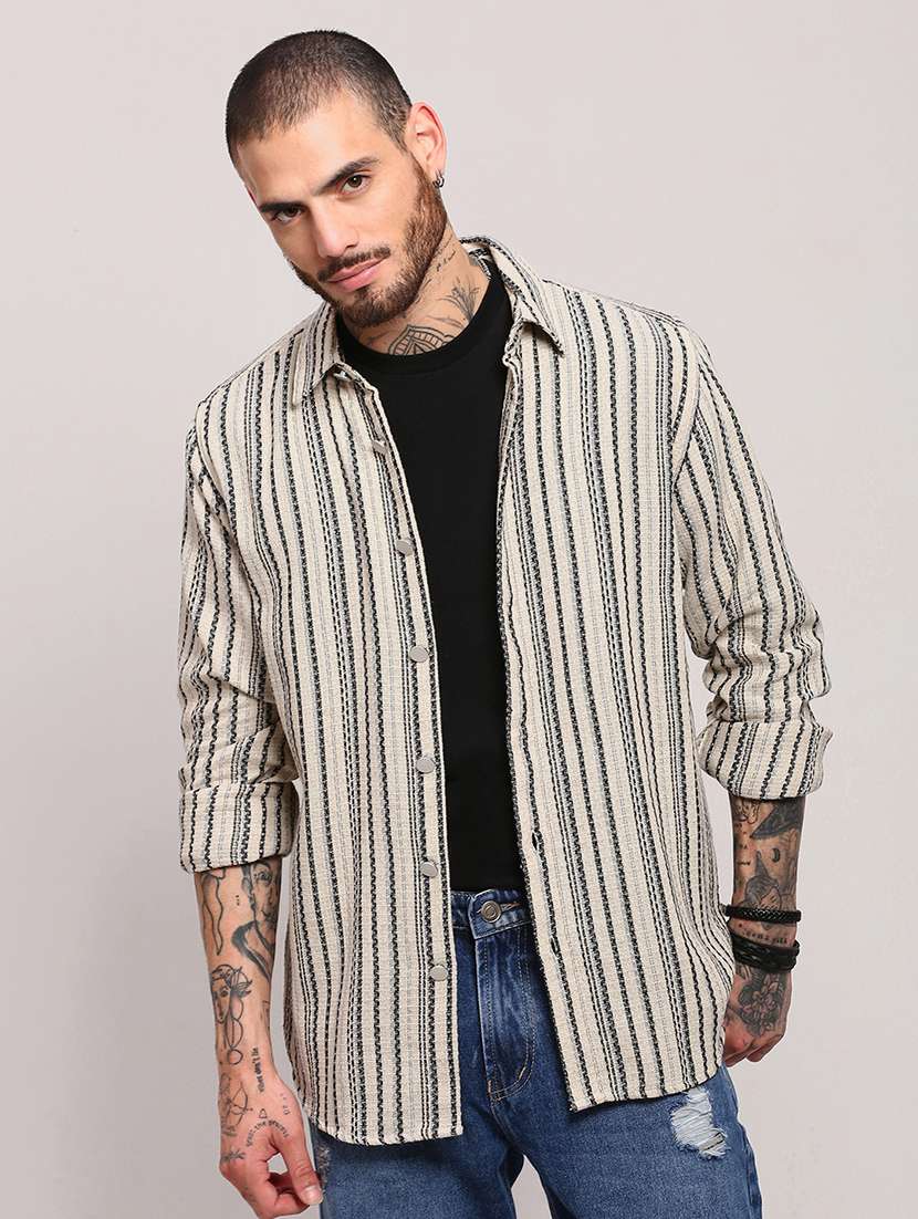 men long sleeves striped casual shirt