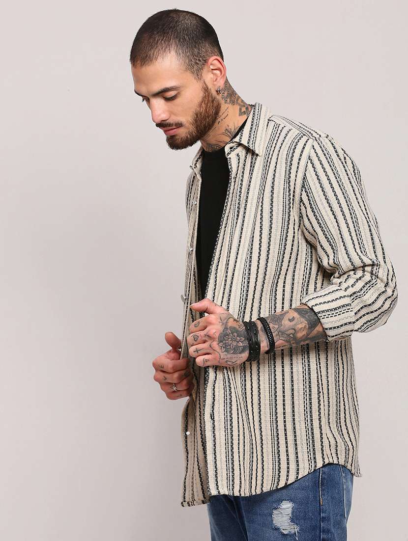 men long sleeves striped casual shirt - 21682369 -  Standard Image - 2