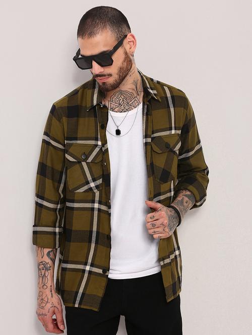 men long sleeves checkered casual shirt - 21682376 -  Standard Image - 0