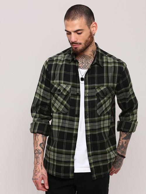 men long sleeves checkered casual shirt - 21682378 - Standard Image - 0