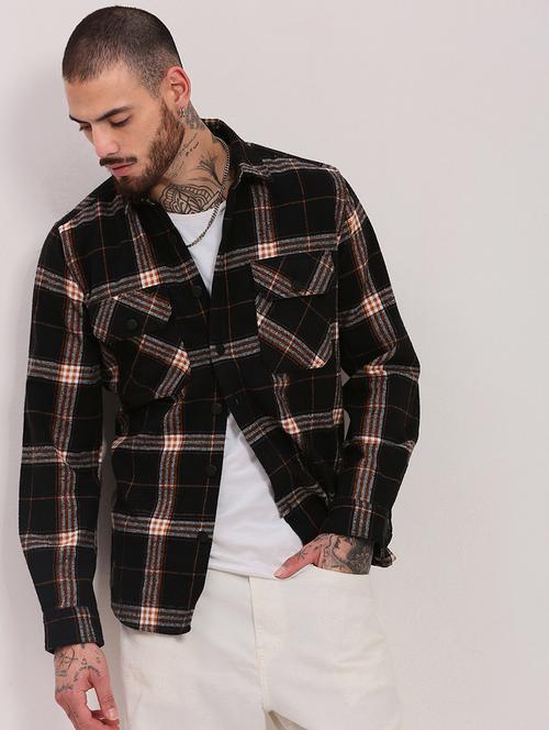 men long sleeves checkered casual shirt - 21682390 -  Standard Image - 0