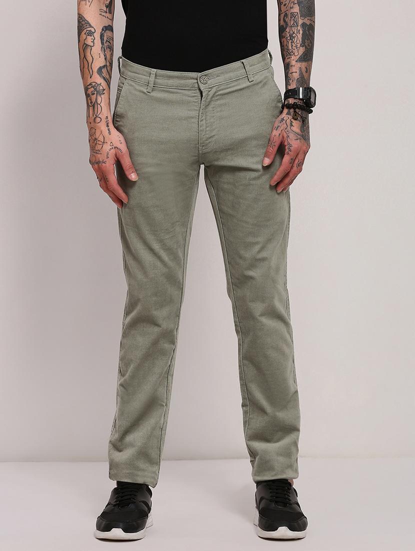 men low rise solid chinos