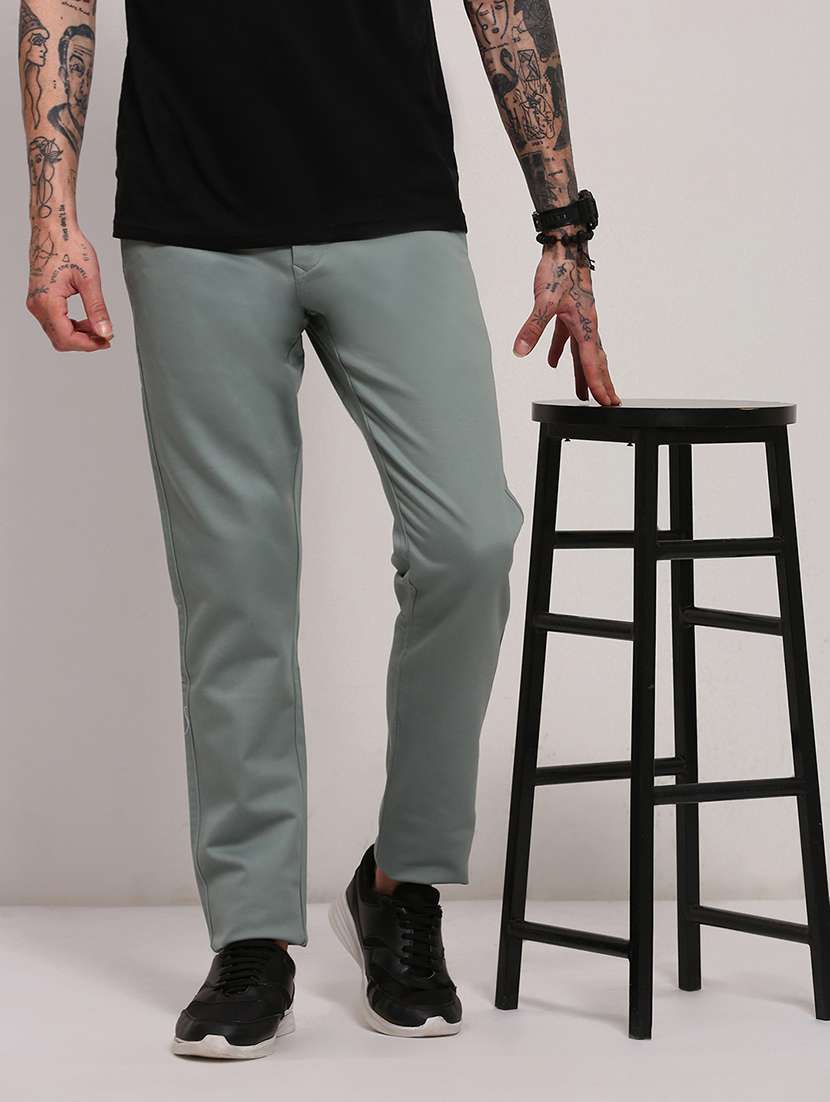 men low rise solid chinos