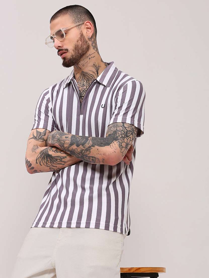 men short sleeves striped polo t-shirt - 21682474 - Standard Image - 2
