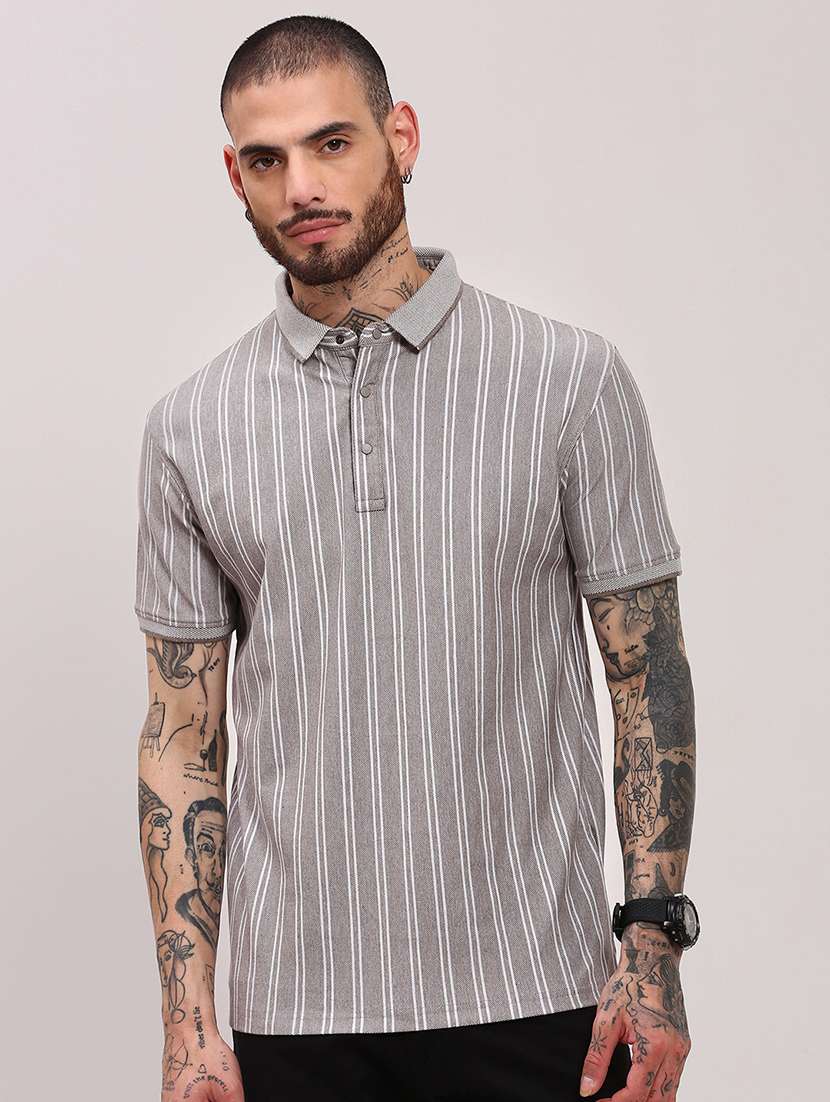 men short sleeves striped polo t-shirt - 21682478 -  Zoom Image - 0