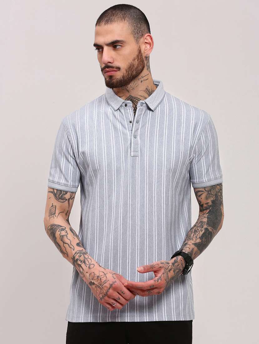 men short sleeves striped polo t-shirt