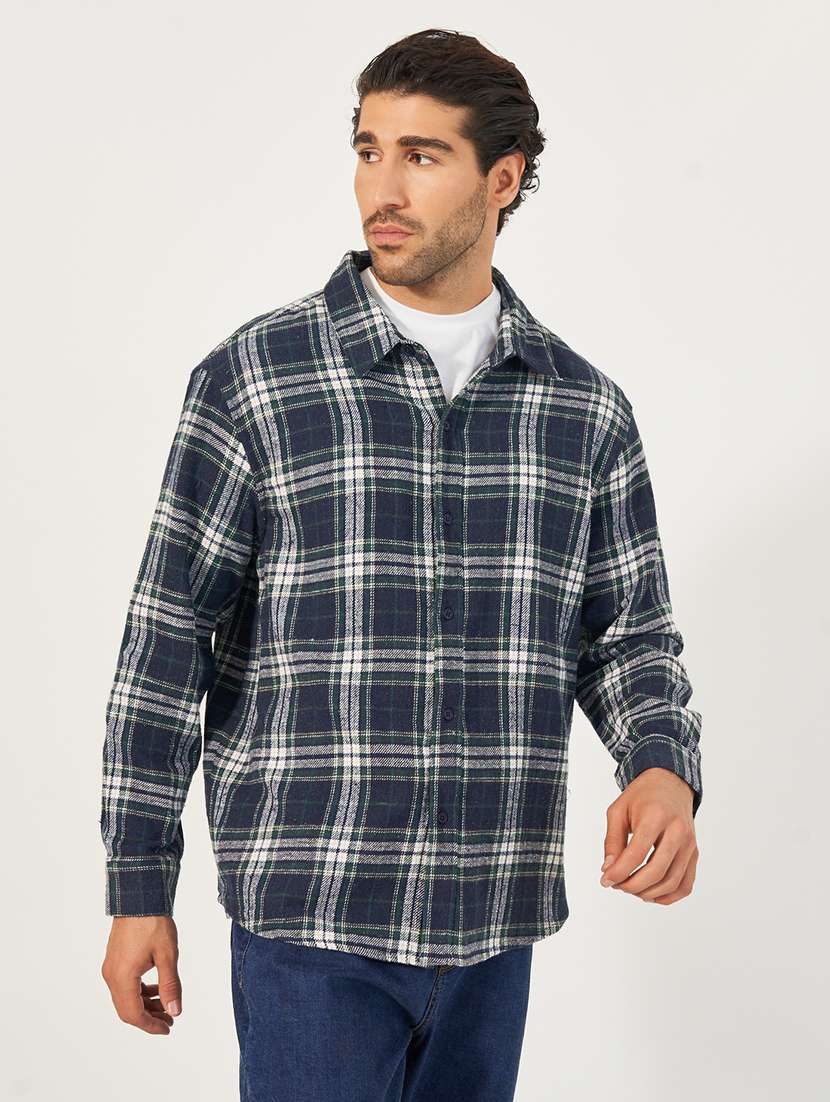 men long sleeves checkered casual shirt