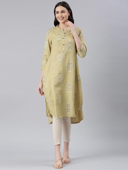 yellow cotton silk straight kurta - 21682675 -  Standard Image - 0