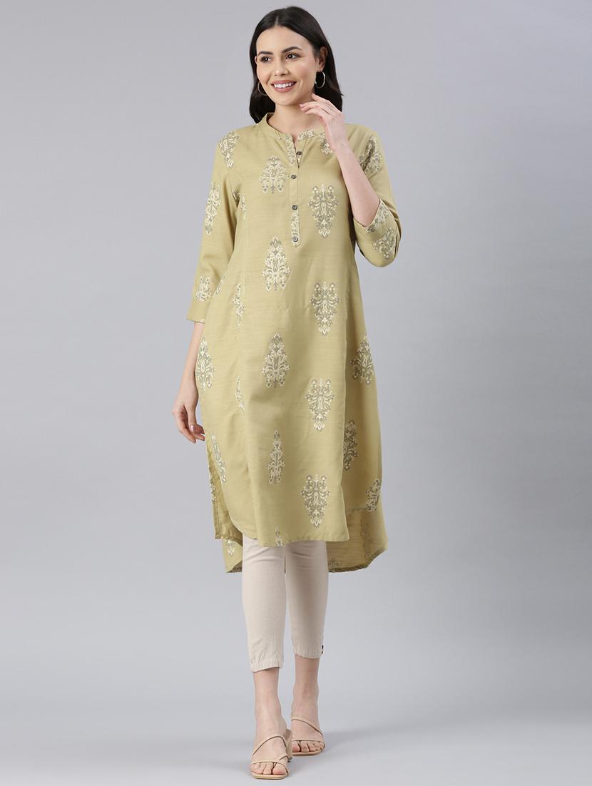 yellow cotton silk straight kurta