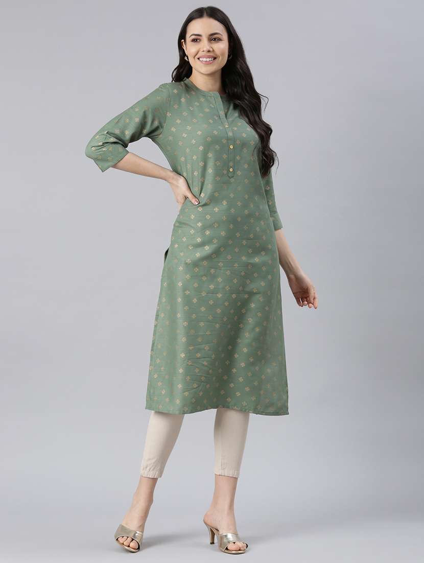 women printed mandarin neck a-line kurta - 21682676 - Standard Image - 2