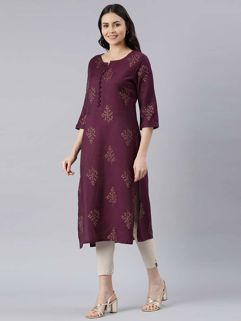 men notch neck foil printed straight kurta - 21682679 - Standard Image - 2