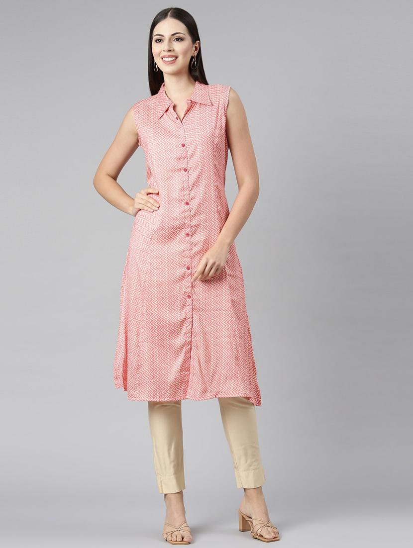 women pink printed side slit kurta - 21682713 - Zoom Image - 0