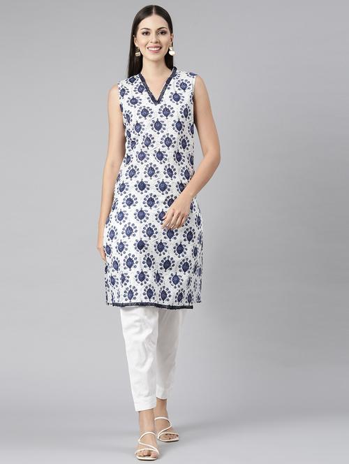 women v-neck printed straight kurta - 21682714 - Standard Image - 0