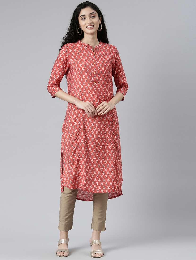 women mandarin neck printed high-low kurta
